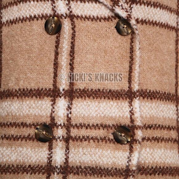 Rachel Zoe Tan Brown Plaid Jacket Eyelash Texture Soft Stretch Coatigan Size M - Picture 4 of 11